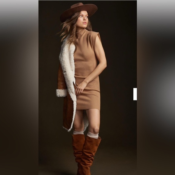 Anthropologie Mock-Neck Mini Dress tan size medium - Picture 1 of 6